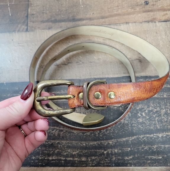 40 Pierre G Crocodile Calf Leather Belt Vintage Patina Brass